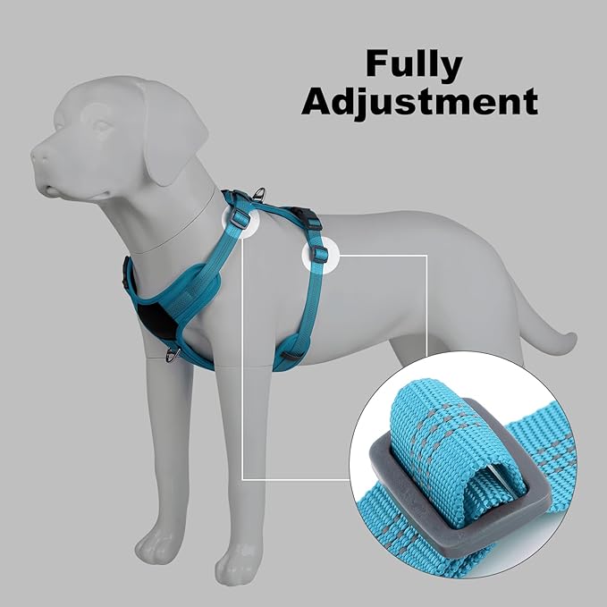 Plutus Pet No Pull Dog Harness, Release at Neck, Soft Padded, Reflective Adjustable Dog Vest Harness for Small, Medium, Large Dogs(Light Blue, L)