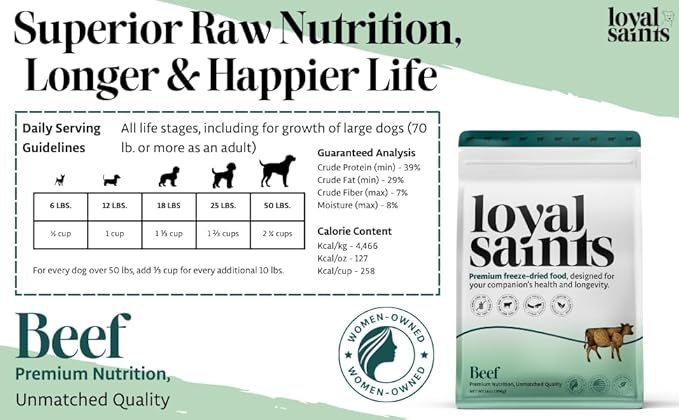 Freeze Dried Raw Dog Food - Premium Beef Flavor with High Protein and Grain Free Dog Food for Small or Large Breeds and Picky Eaters - Versatile as Meal Topper, Snack, and Treats, 14 Oz