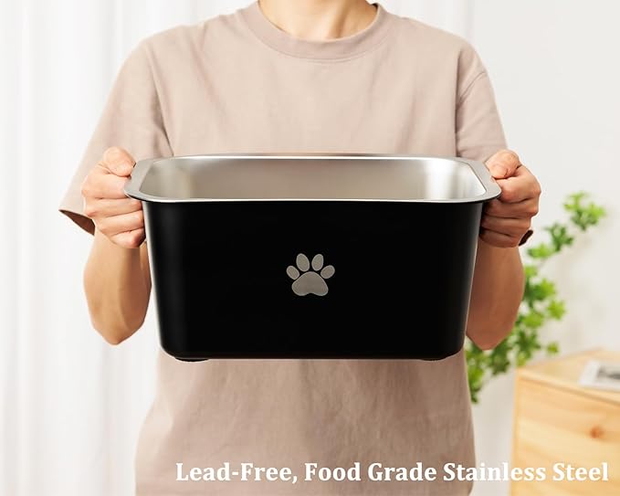 2.5 Gallons 40 Cup Non Slip Stainless Steel Large Dog Water Bowls, Outdoor Metal Dog Bowls Extra Large Breed, High Capacity Water Bowl for Big Giant Huge Dogs, Black