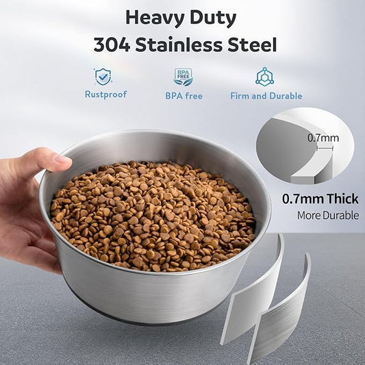 304 Stainless Steel Dog Bowls Set of 2, Anti Rust Metal & Non Slip Rubber Base, Heavy Duty Large Feeding Dishes, Food Grade BPA Free, Food and Water Bowl for Large Dogs (64oz, 8cup)