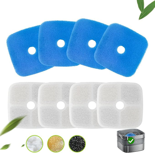 Dog Water Fountain Filter, 4 Pack Filters with 4 Pre-Filter Sponge for 9L/ 2.4 Gallon Pet Water Fountain FP70PRO, 5 Layer Replacement Filters for Dog Fountain Ultra Quiet