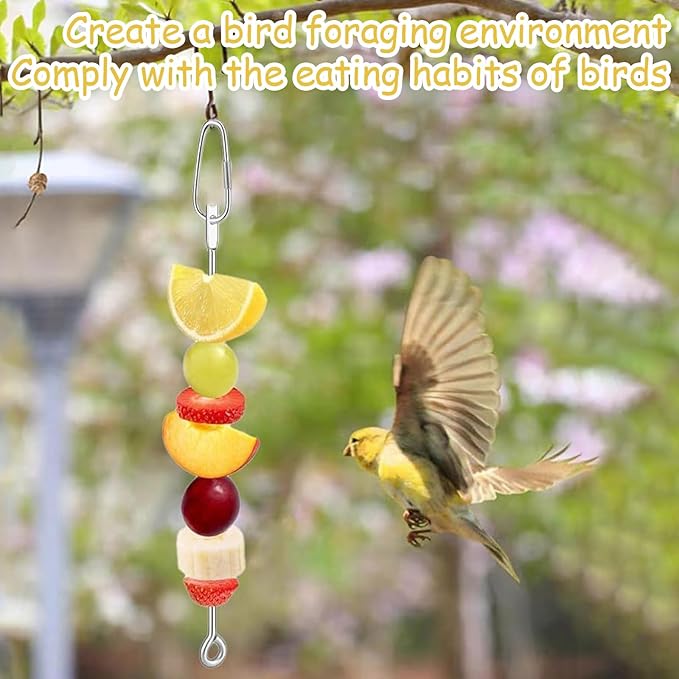 2pcs Bird Food Rack, Stainless Steel Rod for Parrot Feeder Easy to use, Cockatoo cage handling Tool, Hanging Foraging Bird Toys, Snack skewers