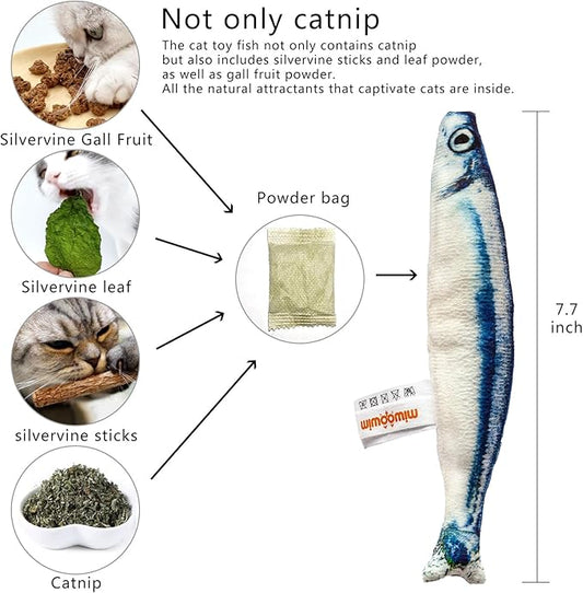 6 PCS Cat Fish Toy Soft and Durable,Cat nip Toy with Catnip Inside, Kicker Toys for Indoor Kitten Exercise,Kitty Teething Chew Toy (6 Sauries)