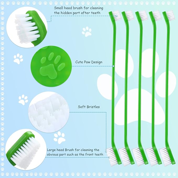 Honeydak Dog Toothbrush Bulk Dual Headed Dental Brushes Dogs Tooth Brushing Kit Long Handle Pet Tooth Brush for Puppy Large Small Cats and Most Pets Teeth Cleaning Dental Supplies(70 Pcs,Green)