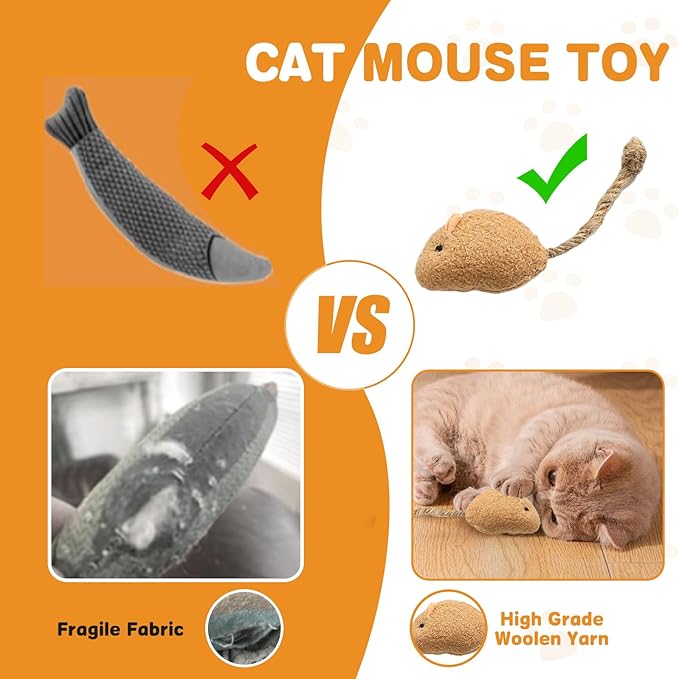 12PCS Cat Mouse Toys with Catnip, 2.36” Mouse Toys for Cats, Faux Fur Cat Mice Toys with Plastic Body, Interactive Catnip Toys for Indoor Cats Play Fetch