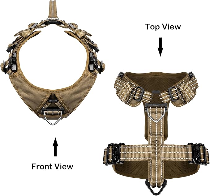 ICEFANG Dog Strap Harness with 4 x Metal Buckles,for Medium Sized Dog,K9 Vest,Y-Shape Chest,Adjustable Pet Harness,No-Pull Front Leash Clip (Medium (Pack of 1), Brown)