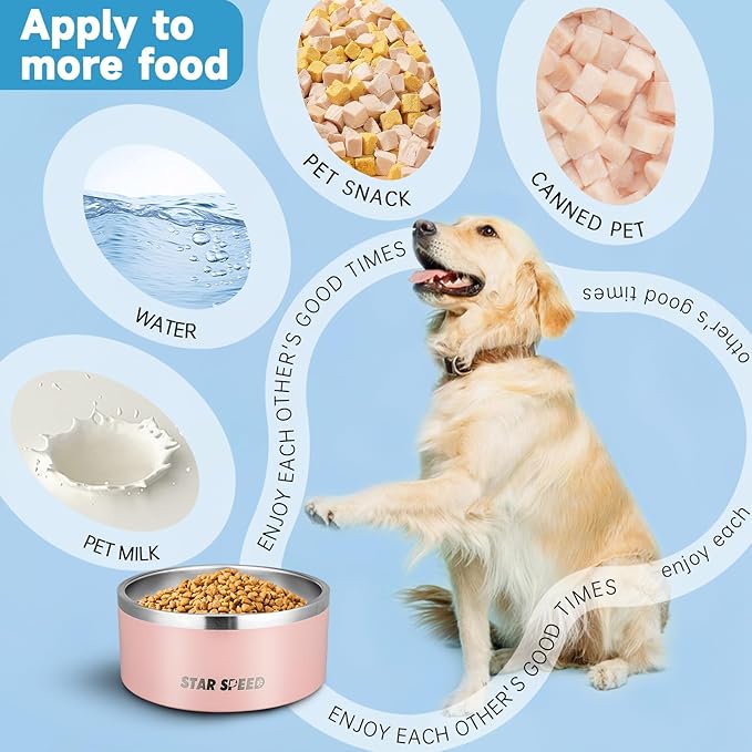 100oz Large Stainless Steel Dog Bowl. Extra Large Dog Water Bowls for Large Dogs with Rubber Bottom, Drop Resistant and Durable, Keeps Cold, Fits Different Size Big Dog Food Bowls.(100oz, Pink