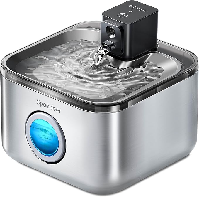 Wireless Cat Water Fountain Stainless Steel, 135oz/4L Pet Fountain Battery Operated, Cordless Running Water Dispenser for Cats & Dogs with Motion Sensor, Ultra Quiet, Multi-Filtration