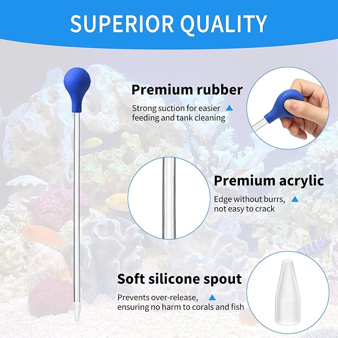 18.5 in Long Pipette for Fish Tank Coral Food Feeder Long Syringe Aquarium Coral Feeding Tube for Marine Fish Reef Aquatic Plant Spider Snake Lizard