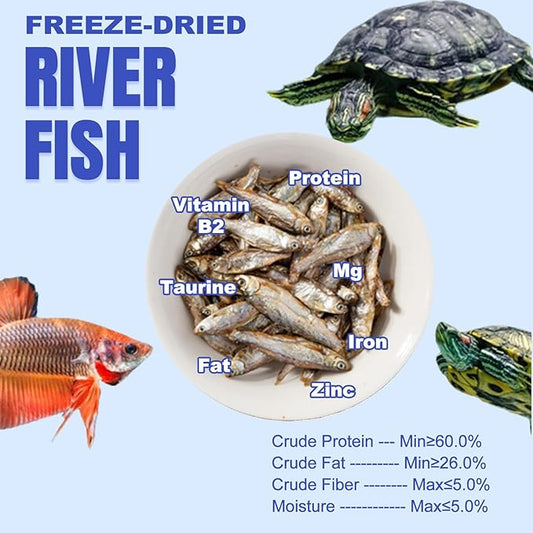 Amzey 2.3 oz Dried River Fish - Natural Food for Turtles, Terrapins, Reptiles and Large Tropical Fish