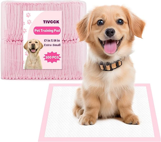 Puppy Pads,Disposable Puppy Training Pads,Super Absorbent Leak-Proof Dog and Puppy Pet Training Pads,Pink Puppy Pads for Puppies,Dogs,Cats,Rabbits(13" X 18" - 100PCS)
