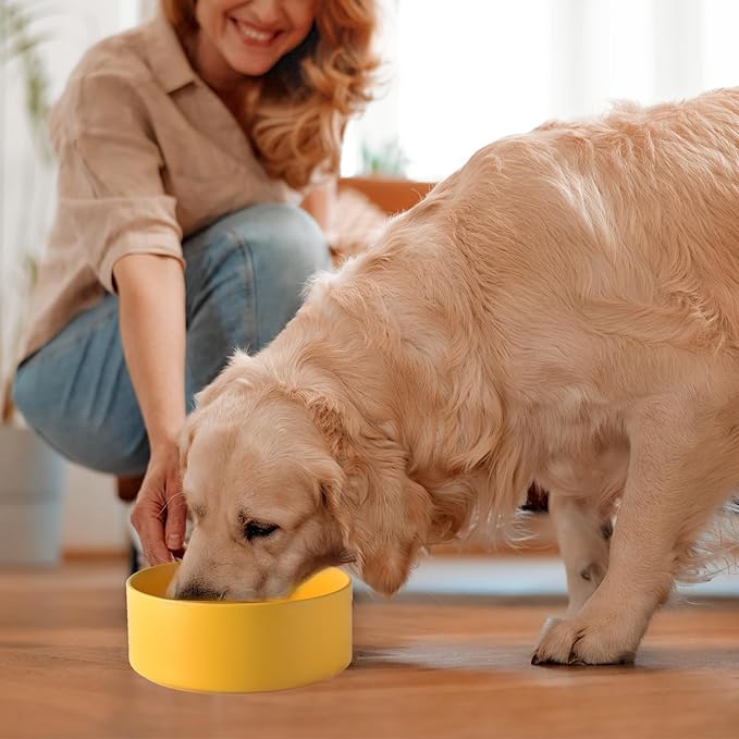 6'' Ceramic Dog Bowl - 30Oz Classic Dogs Food & Water Bowl for Small and Medium Breed Dogs, Heavy Duty Non-Slip Dog Dishes, Food Grade Stoneware Pet Bowl, Dishwasher & Microwave Safe, Yellow