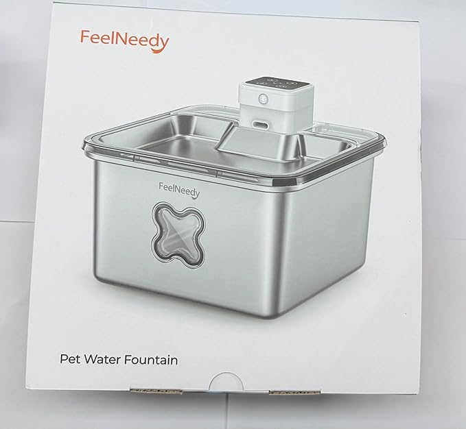 Cat Water Fountain Stainless Steel, FEELNEEDY Visual Filter Automatic Pet Water Fountain for Cats & Dogs Dispenser, Cordless Battery Operated Water Fountain for Cats Indoor - 3.2L/108oz