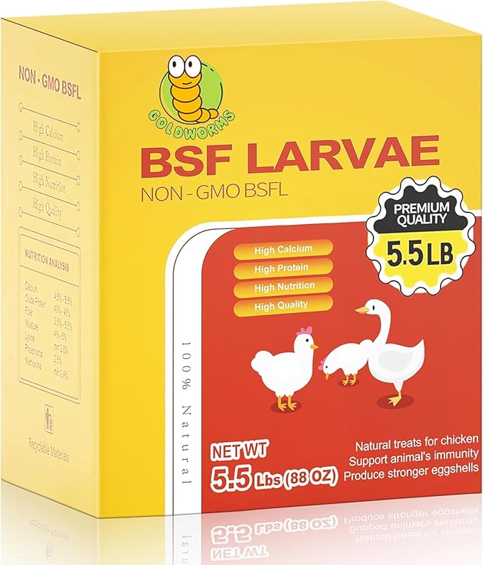 5.5LBS Black Soldier Fly Larvae Superior to Dried Mealworm - BSF Larvae 85x More Calcium Than Meal Worms for Chickens - Black Solider Fly Larvaeis Treats for Laying Hens, Birds, Reptiles