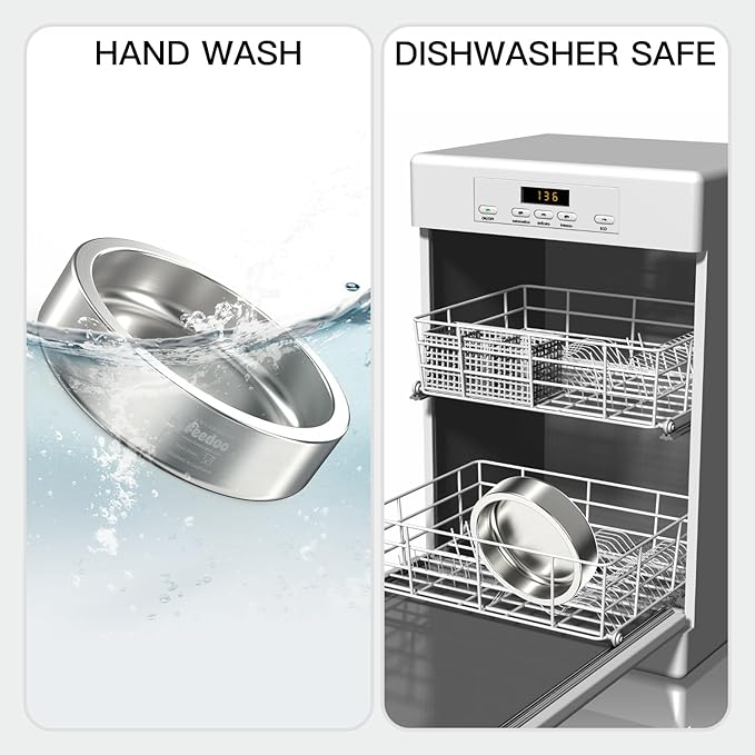 20oz Stainless Steel Cat Food & Water Bowl - Double Walled 304 Stainless Steel Non-Slip Cat Dish | BPA-Free & Dishwasher Safe for Indoor Cats