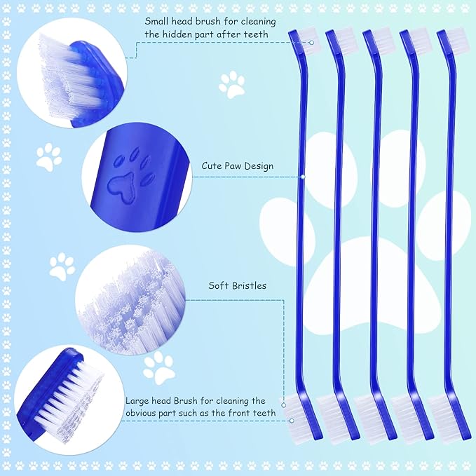 Honeydak Dog Toothbrush Bulk Dual Headed Dental Brushes Dogs Tooth Brushing Kit Long Handle Pet Tooth Brush for Puppy Large Small Cats and Most Pets Teeth Cleaning Dental Supplies(80 Pcs,Dark Blue)