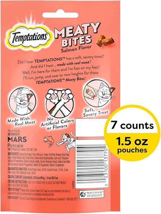 Temptations Meaty Bites Soft and Savory Cat Treats Salmon Flavor, 1.5 oz. Pouch (Pack of 7)