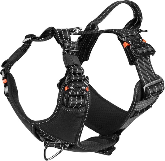 ICEFANG Dog Strap Harness with 4 x Metal Buckles,for X-Large Sized Dog,K9 Vest,Y-Shape Chest,Adjustable Pet Harness,No-Pull Front Leash Clip (X-Large (Pack of 1), Black)