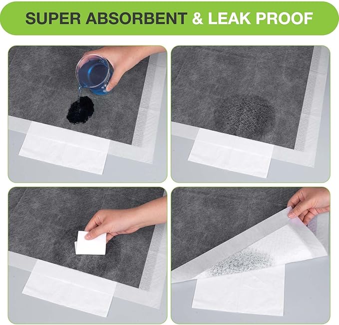 Disposable Dog Pee Pads, 18" x 24" Odor-Control Bamboo Charcoal Fiber Puppy Pads, Super Absorbent & Leak Proof Pet Training Pads, Quick Dry for Dogs, Cats and Rabbits - 50 Counts