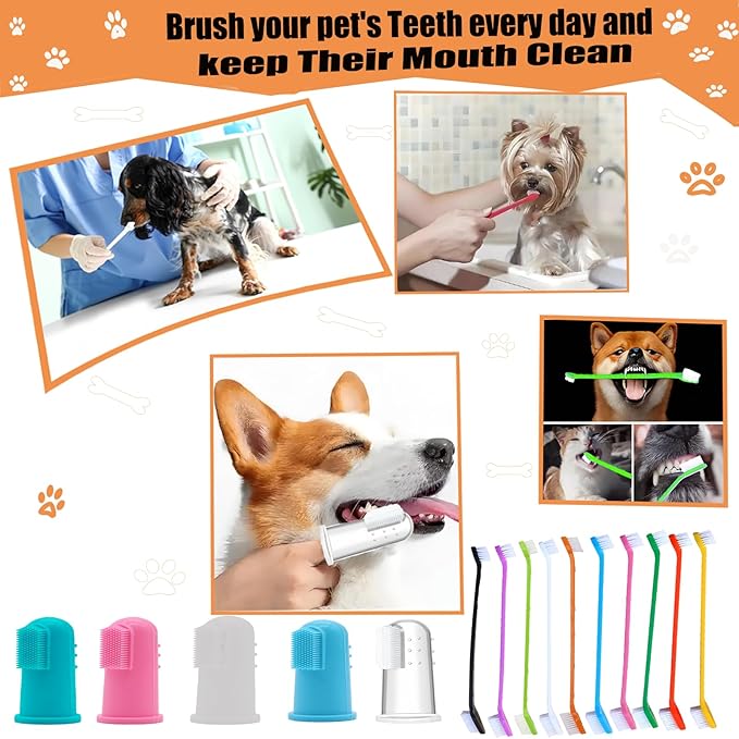 100 Pcs Dog Toothbrush, 70 Pieces Double Headed Toothbrush, 30 Pieces Finger - Suitable for Small/Large Dogs, Cats, and Pets, Soft Bristled Teeth Cleaning, (Multi-Color)