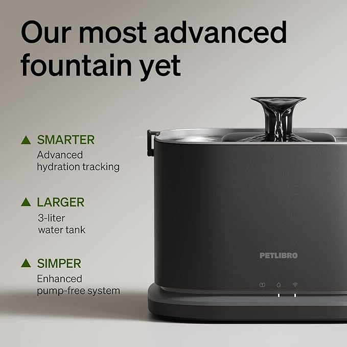 PETLIBRO Upgrade Cat Water Fountain, Dockstream 2 Smart App Monitoring Pet Water Fountain for Cats Indoor, 3L/101oz Cat Fountain Stainless Steel Tray for Drinking, 5G WiFi Auto Cat Water Dispenser Dog