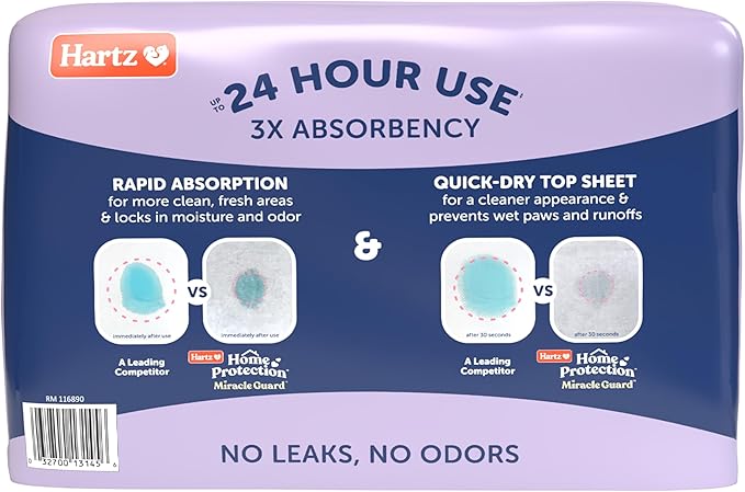 New! Hartz Home Protection Miracle Guard Lavender Scented USA Made Dog Pads, Regular Size 25 Count, 24 Hour Use, Won't Leak and Odor Eliminating