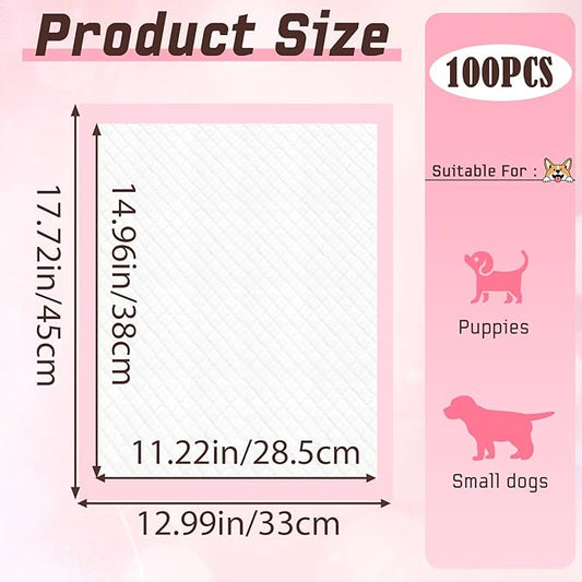 Puppy Pads,Disposable Puppy Training Pads,Super Absorbent Leak-Proof Dog and Puppy Pet Training Pads,Pink Puppy Pads for Puppies,Dogs,Cats,Rabbits(13" X 18" - 100PCS)