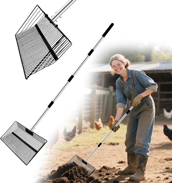 12inch Large Chicken Poop Scooper,With24 to 67" Stainless Steel Handle,Ideal for Chicken Coops, Pet Areas, and Farm Cleanup (12" Width)