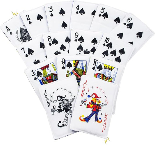 15PCS Funny Poker Dog Toys- Plush Interactive Toys with Crinkle Paper for Small, Medium Puppies- Fun Novelty Play- Cool Stuffed Gifts for Dog Birthday(Black)