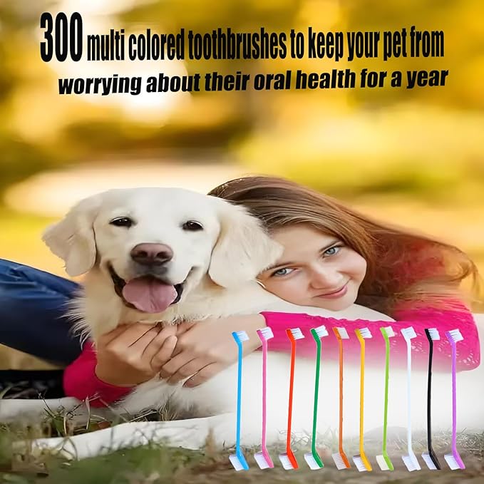 300 Pcs Dog Toothbrush Bulk, 150 Pieces Double Headed Toothbrush, 150 Finger Toothbrushes - Suitable for Small/Large Dogs, Cats, and Pets, Soft Bristled Teeth Cleaning, (10 Colors)
