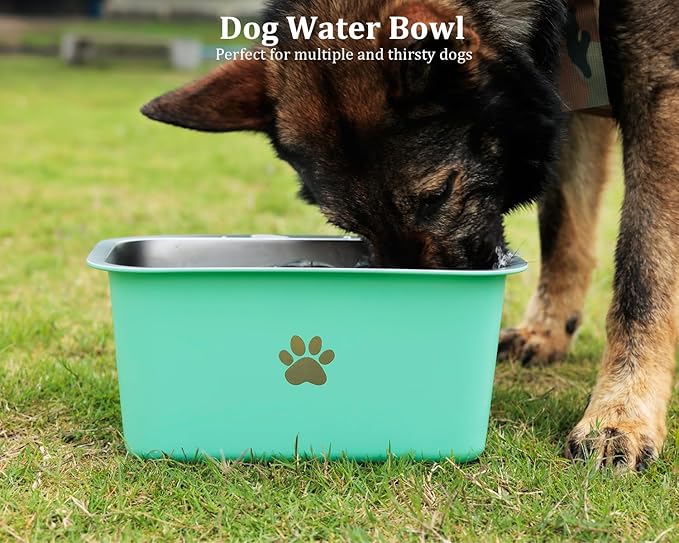 2.5 Gallons 40 Cup Non Slip Stainless Steel Large Dog Water Bowls, Outdoor Metal Dog Bowls Extra Large Breed, High Capacity Water Bowl for Big Giant Huge Dogs, Aqua