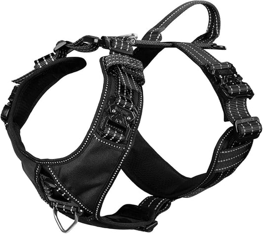 ICEFANG Dog Strap Harness with 4 x Metal Buckles,for Large Sized Dog,K9 Vest,Y-Shape Chest,Adjustable Pet Harness,No-Pull Front Leash Clip (Large (Pack of 1), Black)