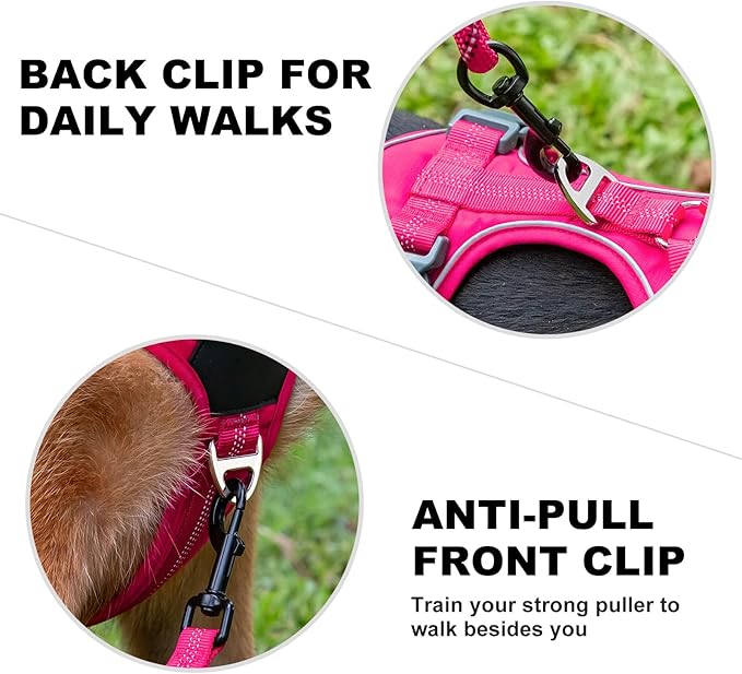 Plutus Pet No Pull Dog Harness, Release at Neck, Soft Padded, Reflective Adjustable Dog Vest Harness for Small, Medium, Large Dogs(Hot Pink, XL)