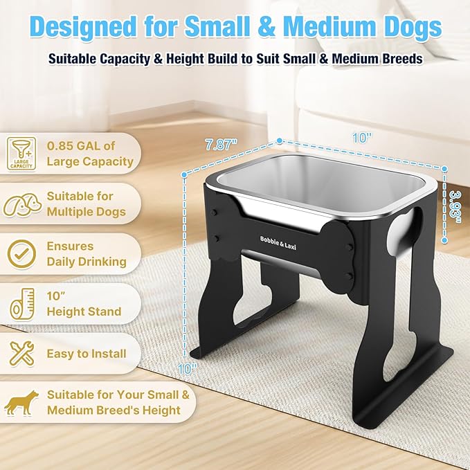 0.85 Gallon Elevated Dog Bowl, 10" Raised Dog Bowl with Stand for Medium Breed, Full Metal for Joint Pressure Relief, Easy Clean for Indoor Outdoor
