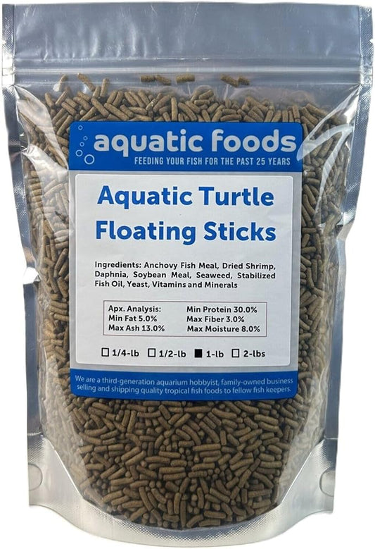 Aquatic Foods Inc. Aquatic Turtle 3/8" x 1/8" 30% Protein Floating Sticks for Aquatic & Semi Aquatic Red Ear, Painted. Map, Soft Shell Pond Turtles...WL…1-lb Foil Pouch Bag