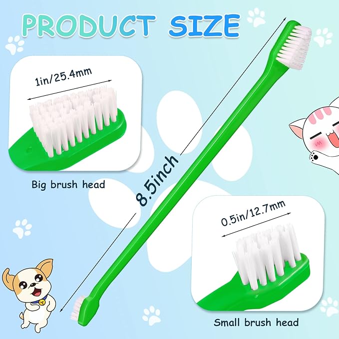 Honeydak Dog Toothbrush Bulk Dual Headed Dental Brushes Dogs Tooth Brushing Kit Long Handle Pet Tooth Brush for Puppy Large Small Cats and Most Pets Teeth Cleaning Dental Supplies(70 Pcs,Green)