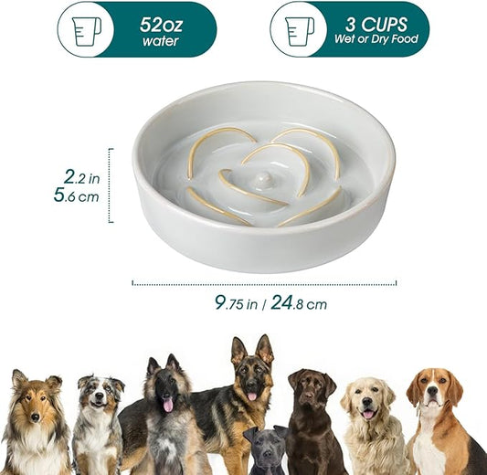 vancasso Slow Feeder Dog Bowl, 3 Cups Ceramic Slow Feeder for Large Breed, Puzzle Maze Dog Food Bowl for Fast Eater, Light Gray
