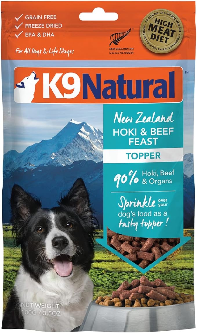 K9 Natural - Grain Free Freeze Dried Dog Food Topper - Hoki & Beef, 3.5oz