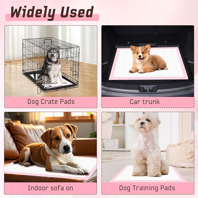 Puppy Pads,Disposable Puppy Training Pads,Super Absorbent Leak-Proof Dog and Puppy Pet Training Pads,Pink Puppy Pads for Puppies,Dogs,Cats,Rabbits(24" X 24" - 40PCS)