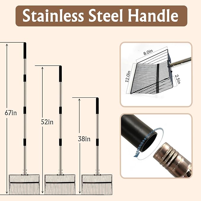 12inch Large Chicken Poop Scooper,With24 to 67" Stainless Steel Handle,Ideal for Chicken Coops, Pet Areas, and Farm Cleanup (12" Width)