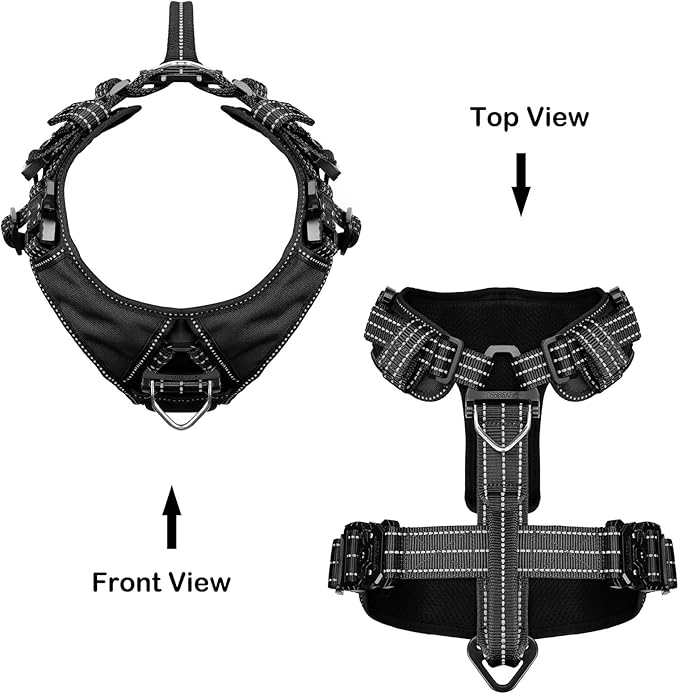 ICEFANG Dog Strap Harness with 4 x Metal Buckles,for Large Sized Dog,K9 Vest,Y-Shape Chest,Adjustable Pet Harness,No-Pull Front Leash Clip (Large (Pack of 1), Black)