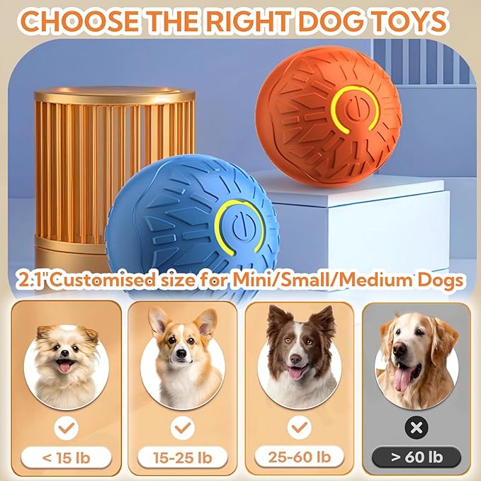 2025 New Interactive Dog Toys Dog Balls,Durable Motion Activated Automatic Rolling Ball Toys for/Small/Medium Dogs(Blue