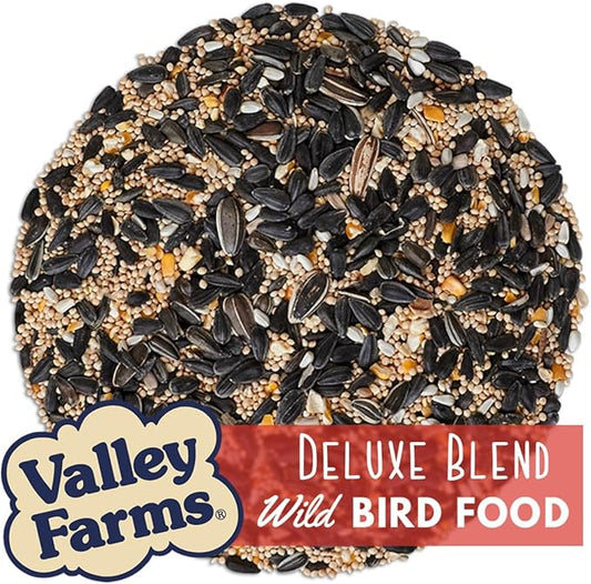 Valley Farms Deluxe Blend (40 LB) Wild Bird Food for Outside Feeders with Black Oil Sunflower and Safflower Seeds for Birds - Value Birdseed