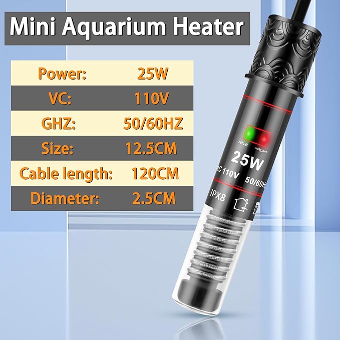 25W Small Aquarium Heater, Mini Fish Tank Heater for Preset Temperature 78℉, Water Heater for Freshwater Fish Tanks
