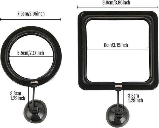 ZRDR Fish Feeding Ring, 2 Pack Black Aquarium Floating Food Feeder Circle Small Round and Square with Flexible Lever Suitable and Suction Cup, Reduces Fish Feeder Waste and Maintains Water Quality