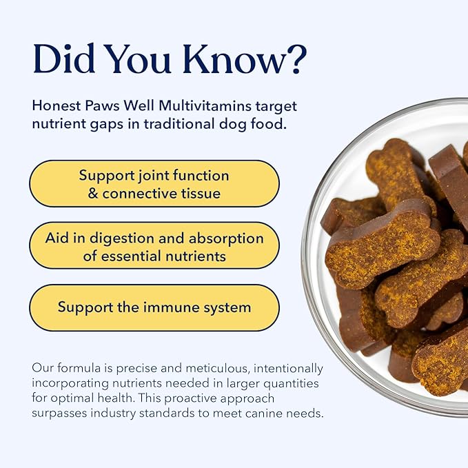 Honest Paws (90 Count) Dog Multivitamin Soft Chews with 10 Essential Vitamins - Joint, Coat, Immune, Eye & Heart Support - with Glucosamine, Chondroitin & Omega-3 - Beef Flavor