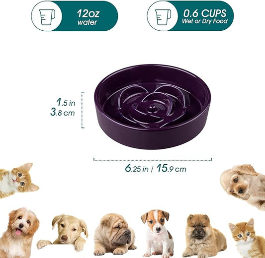 vancasso Slow Feeder Dog Bowl, 0.6 Cups Ceramic Dog Food Dish for Fast Eaters Small Breed, Puzzle Bowl for Small Dogs and Cats, Dark Purple