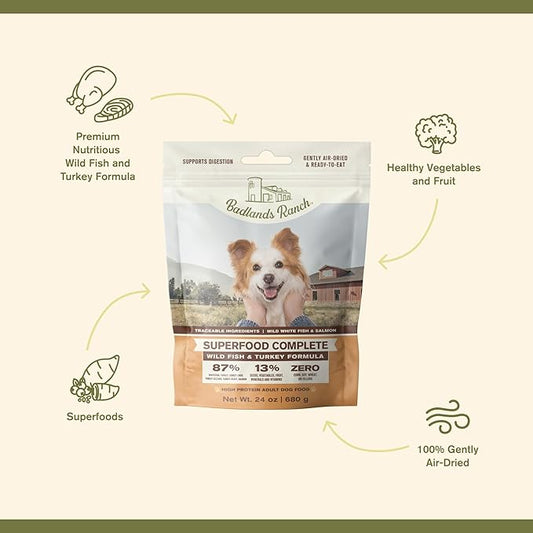 Superfood Complete, Air-Dried Adult Dog Food - High Protein, Zero Fillers, Superfood Nutrition by Katherine Heigl (64 oz., Wild Fish and Turkey Formula)