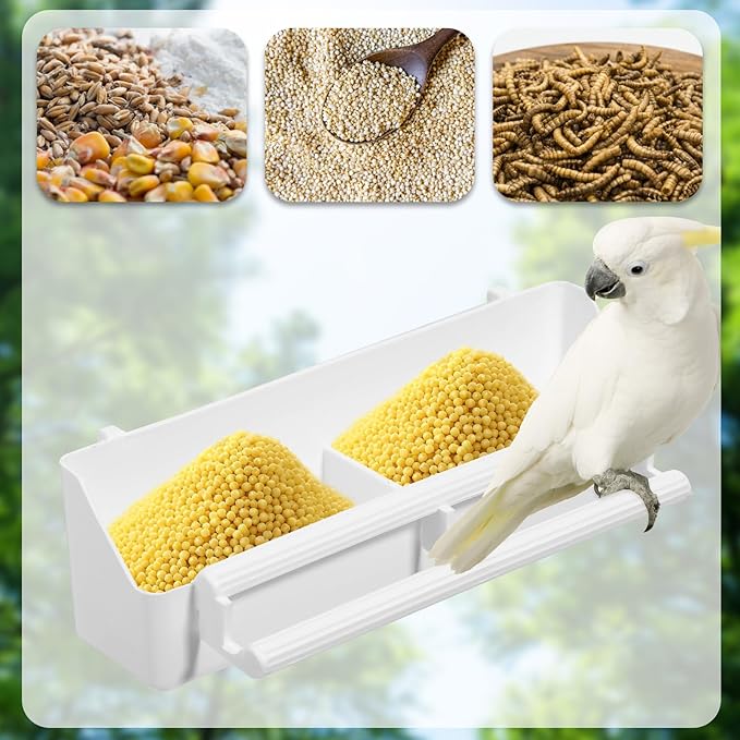 2 Pack Bird Feeder for Cage, Hanging Plastic Bird Food and Water Dispenser with Perches Birds Bowls for Parakeet, Cockatiel, Canary, Parrot