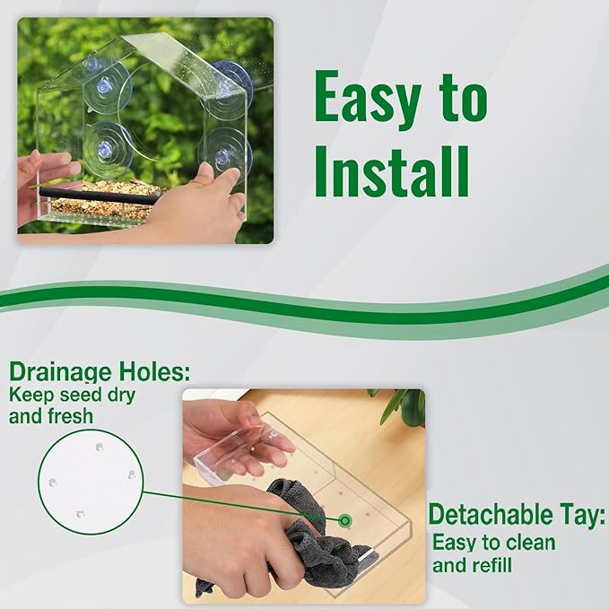 Window Bird Feeder with Strong Suction Cups - Clear Bird Feeders for Window Viewing, Sturdy and Durable, Easy to Clean and Refill, for Finches, Cardinals, and More, Gifts for Mom Dad Cats